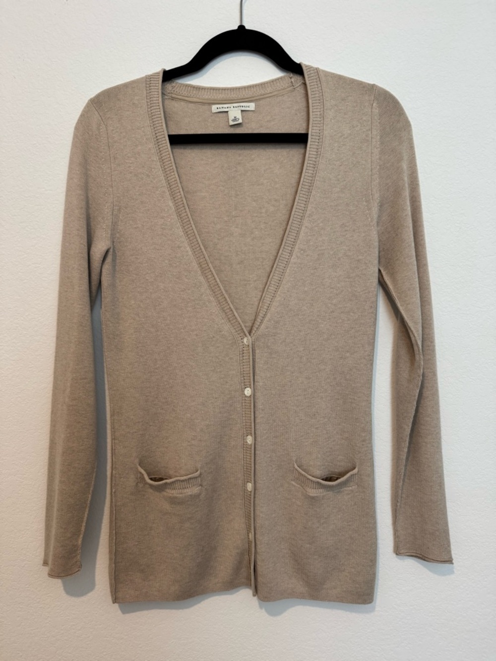 Banana Republic Silk Blend Tan Long Sleeve Cardigan